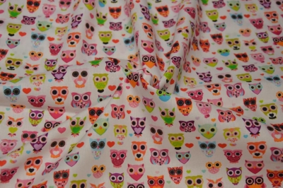 Baumwolle | KIM bunte Eulen | Weiß